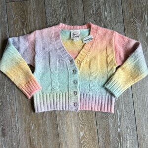 Love Daisy Rainbow Pastel Ombré Cable Knit Cropped Cardigan XL Fits S/M